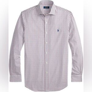 Polo Ralph Lauren Custom Fit Plaid Stretch Poplin Shirt White Wine Navy Lines